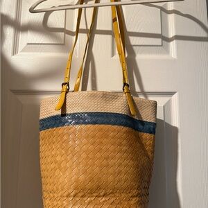 Bottega veneta yellow tan and Blue Woven Tote Bag Intrecciato Acquarello rare